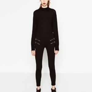 Zara Basic Collection Black Faux Leather Double Zip Straight Leg Pants Size M